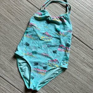 Vineyard Vines Aqua Kids One Piece with Tropical Print